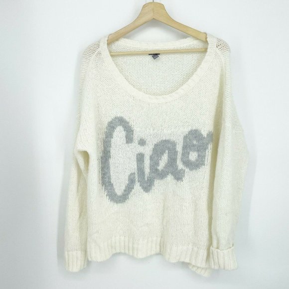 aerie Sweaters - Aerie Womens Cream Ciao Long Sleeve Scoop Neck Sweater Top Size Large